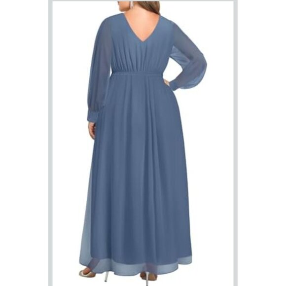 Pinup Womens Formal Plus Size 22W Blue Chiffon Mother Of The Bride Dress - Picture 2 of 16